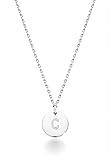 Miabella 925 Sterling Silver or 18K Yellow Gold Over Silver Round Initial Pendant Necklace for Women 18 to 20 Inch Chain, Dainty Letter Necklace Made in Italy (C, sterling silver)