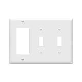 ENERLITES Combination Double Toggle/Single Decorator Rocker Outlet Wall Plate, Standard Size 3-Gang Light Switch Cover(4.5" x 6.38"), Polycarbonate Thermoplastic, UL Listed，881231-W, White