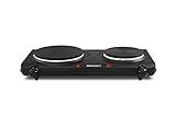 Elite Gourmet EDB-302BF Countertop Double Cast Iron Burner, 1500 Watts Electric Hot Plate, Temperature Controls, Power Indicator Lights, Easy to Clean, Black