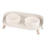 Raised Cat Food and Water Bowl Set - Elevated Ceramic Dishes With Non-Slip Stand and Splash Guard for Small Dogs - 2 x 480 ML (16.2 OZ)
