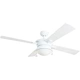 Prominence Home Auletta, 52 Inch Contemporary Indoor Outdoor Ceiling Fan with Light, Pull Chain, Dual Mounting Options, Dual Finish Blades, Reversible Motor - 50344-01 (White)