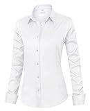 siliteelon Womens Classic-Fit Dress Shirts Long Sleeve Button Down Wrinkle-Free Stretch Solid Casual Work Office Blouse Top White Medium