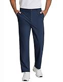 COOFANDY Men's Casual Pants Classic Fit Flat Front Pants Lightweight Elastic Waist Golf Trousers with Pockets Navy Blue