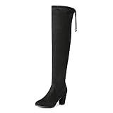 DREAM PAIRS Women's Highleg Thigh High Over The Knee Fashion Boots Block Mid Heel Long Sexy Faux Fur Boots Size 7.5, Black