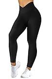 MOOSLOVER Women Crossover V Waist Butt Lifting Leggings High Waisted Yoga Pants(L,Black-722)