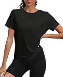 OFEEFAN Womens Workout Tops Womens Summer Tops UPF 50+ Hiking Running Loose Fit Tshirts Shirts for Women Black S