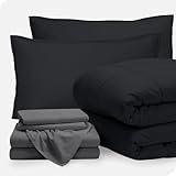 Bare Home Bed-in-A-Bag 7 Piece Comforter & Sheet Set - King - Goose Down Alternative - Ultra-Soft 1800 Premium - Bed Set (King, Black/Grey)