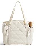 BAGSMART Tote Bag for Women, Puffer Carry On Tote with Zipper, Travel Essentials Quilted Nurse Travel Bag, Beige