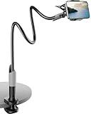 SAIJI Gooseneck Bed Phone Holder, Flexible Long Arm Phone Mount for Desk, Clip Bracket Clamp Stand, iPhone Stand, Mobile Cell Phone Stand Document Camera Nintendo Switch (Black)