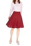 Dani's Choice High-Waisted Cotton Blend Skirt with Pockets - Knee Length A-line Flare for Business and Casual Wear Burgundy L