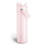 Insulated Water Bottle with Straw - Encool Stainless Steel Water Bottle, Leak-Proof, BPA-Free, Double Wall Vacuum Keeps Cold for 24 Hours for Sports, Travel, School (26 oz, Cotton Candy)