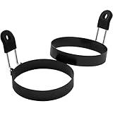 COTEY 3.5" Egg Rings Set of 2 with Silicone Handle, Large Ring for Frying Eggs, Round Mold for English Muffins - Griddle Cooking Shaper for Breakfast