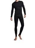 American Casual Thermal Underwear for Men, Mens Long Johns Set Fleece Lined Long Sleeve Thermals Black