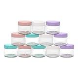 Houseables 20 Gram Jar, 20 ML Jar, 12 pcs, Multicolor, BPA Free, Cosmetic Sample Empty Container, Plastic, Round Pot Screw Cap Lid, Small Tiny 20g Bottle, for Make Up, Eye Shadow, Nails, Powder, Gems