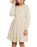 GRACE KARIN Girls Ruffle Sweater Dress Long Sleeve Button Front Cream Casual Winter Size 6-7