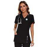 COZYFIT Scrub Tops for Woman - Soft Stretch, V-Neck Top Scrubs with 3 Pockets, Easy Care for Women Black