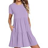 MRGIINRI deal of today, Summer Dresses for Women 2024 Women Casual Short Sleeve Crewneck Basic Swing Beach Mini Dress Boho Tshirt Sundress