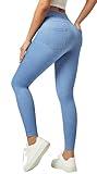 IUGA Jeggings for Women Tummy Control Pull on Stretchy Jeans High Waisted Skinny Jean Leggings with Pockets Trendy Casual Misty Blue