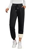 Trendy Queen Sweatpants Women Winter Sherpa Lined Clothes Fleece Jogger Pants with Pockets Fall Fashion Outfits Black XL