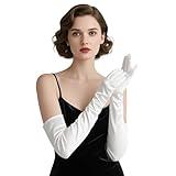 THARAHT Women Long Gloves with Satin Elbow Length for 1920s Opera Tea Party Costumes Bridal Evening Dress,White