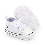 KKIIDDSS Unisex Baby Girls Boys Canvas High-top Shoes, Newborn Infant Anti-Slip Soft Sole Frist Walking Sneakers (A01/White Rubber Sole,6-12 Months)