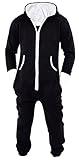 Mens Jumpsuit Non Footed Pajama Unisex One Piece Playsuit Adult Onesie With Hood Black X-Large