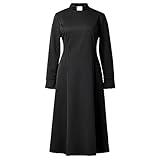 Church Clergy Dress for Women Minister Spring/Autumn Long Sleeve Loose Elegant Dress with Tab Insert Stand Collar Black