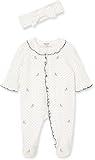 Little Me Clothes for Baby Girls 100% Cotton Scratch Free Tag 2-Piece Zipper Closure Footie and Headband Set, Baby Essentials, Preemie to 9 Months