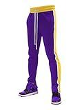 SCREENSHOT-S41706 Mens Hip Hop Premium Slim Fit Comfort Track Pants - Athletic Sport Fitness Color Block Fashion Urban Lifestyle Streetwear Bottoms-Purple/Gold-Large