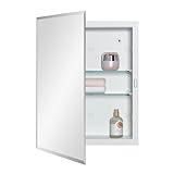 IDYLLOR Bathroom Medicine Cabinet with Beveled Edge Mirrored Door 14 x 18 inch, Recessed or Surface Mount, with Adjustable Glass Shelves