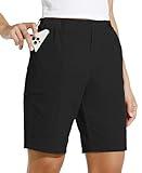 Willit Women's 10" Hiking Cargo Shorts Stretch Golf Active Long Shorts Quick Dry Outdoor Summer Shorts Black L