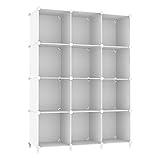 AWTATOS Cube Storage Organizer Storage 12 Cube Bookshelf DIY Plastic Closet Clothes Storage Shelves with Wooden Mallet, Stackable Storage Solution for Home, Bedroom, White