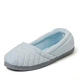 Dearfoams Katie Velour Secure-fit Closed Back Memory Foam Comfort Slip on Loafer with Rubber Sole Slipper, Blue Wash, 7-8