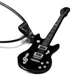 Dtja Vintage Fire Guitar Pendant Necklace for Women Men Stainless Steel Fashion Punk R&B Rock Electronic Musical Charm Rope Chain Adjustable Choker Halloween Holiday Party Jewelry 20 inches (Classic)