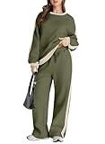 Herseas Women 2 Piece Green Travel Outfits Color Block Loose Sweatsuit Casual Airport Outfit Going Home Trendy Matching Sets