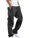 Men's Cargo Pants Cotton Drawstring Joggers Sweatpants Relaxed Fit Athletic Pants Casual with Adjustable Bottom Hems Black