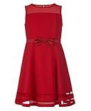 Calvin Klein Girls Sleeveless Party Dress, Fit and Flare Silhouette, Round Neckline & Back Zip Closure, Cherry, 8