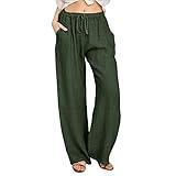 Nantdog Linen Pants Women 2025 Summer Beach Lounge Palazzo Trousers Loose Elastic Plus Size Drawstring with Pockets Pants for Prime Members Codes and Coupons Discounts and Coupons amaz B-Green