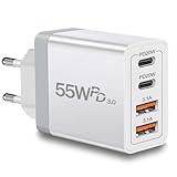 European Travel Plug Adapter USB C, 55W USB C European Charger 4-Port Fast Charger Type C Wall Charger USA to Europe Plug Adapter for iPhone 16 15 14 13 12 11 Pro Max XS X 8, Galaxy, Android