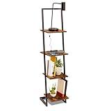 NIXTA Ladder Bookshelf with Electrical Outlets and USB Ports Made Out of Wood and Black Powder Coated Metal