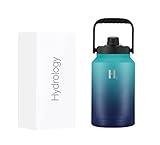 H2 HYDROLOGY Growler Water Bottle With Handle Lid | Double Wall Vacuum Insulated One Gallon Growler | Hot and Cold Leak Proof Sweat Free | Sports, Hiking, Camping, Travel (128 oz, Deep Sea)