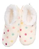 Snoozies Slippers for Women | Lotsa Dots Colorful Cozy Sherpa Slipper Socks | Womens House Slippers | Cozy Slippers for Women | Fuzzy Slippers | White | Medium