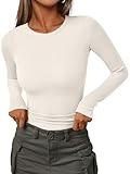 AUTOMET Long Sleeve Shirts for Women 2025 Fall Fashion Ribbed Knit Tops Casual Basic Fitted T Tshirts Tight Underscrub Slim Cotton Trendy Teen Cute Clothes Going Out Workout Outfits Beige S