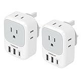 UK Adapters for Travel 2 Pack, TESSAN Type G US to UK Plug Adapter with 4 Outlets 3 USB Charger(1 USB C Port), Power Adaptor for USA to Ireland Scotland Dubai Hong Kong England British Kenya London