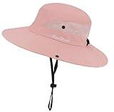 Womens Summer Sun-Hat Outdoor UV Protection Fishing Hat Wide Brim Foldable-Beach-Bucket-Hat with Ponytail-Hole