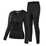 HEROBIKER Women's Thermal Underwear Set, Ultra Soft Thermal Shirt Long Johns Top Bottom Warm with Fleece lined Winter Base Layer Sets M Black