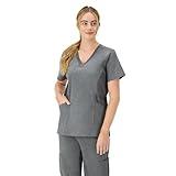 Hanes Women's Healthcare Top, Moisture-Wicking Stretch Scrub Shirts, Ribbed Side Panels, Ebony Heather, 3X Large