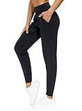 THE GYM PEOPLE Womens Joggers Pants with Pockets Athletic Leggings Tapered Lounge Pants for Workout, Yoga, Running, Training (Medium, Black)