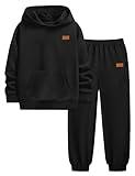 Boy Clothes Size 10-12 11 Boys Clothes Solid Long Sleeve Pullover Hoodie Tops Jogger Sweatpants for Teen Boys Clothing 2 Piece Fall Sweatsuit Set Black