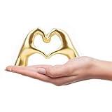 Small Heart Hands Sculpture Decor for Living Room Bedroom Bookshelf Coffe Table and Office Display, Love Finger Statue Modern Aesthetic Home Decor, Unique Gift for Wedding Christmas Birthday (Gold)